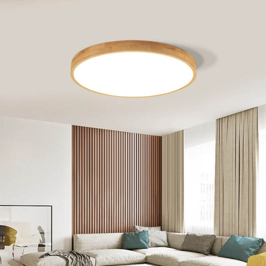 Nordic Solid Wood Round LED Flush Mount Ceiling Light Fixture - Ultra-Thin Design - 2