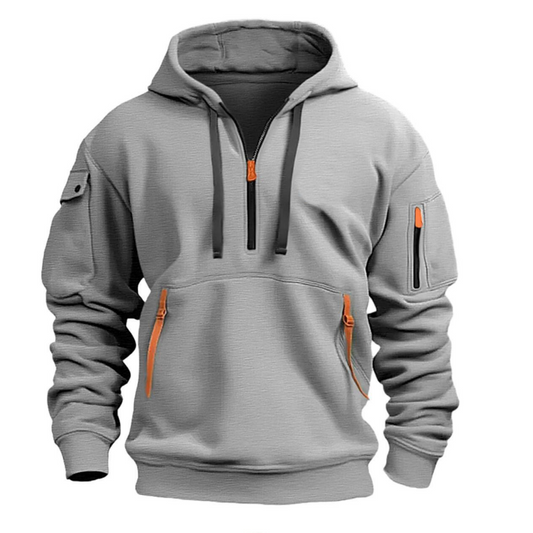 Ravik - Men's Urban Utility Hoodie with Multi-Pocket Design & Half-Zip Closure - 2
