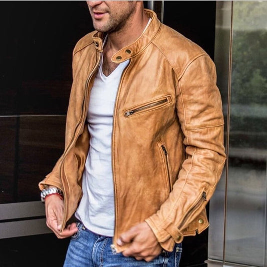 Men's Tailored Biker Leather Jacket - Weather-Resistant Premium Style 1