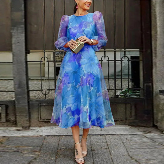 Lilienne - Floral Midi Dress with Sheer Puff Sleeves for Wedding Guests & Summer Events - 2