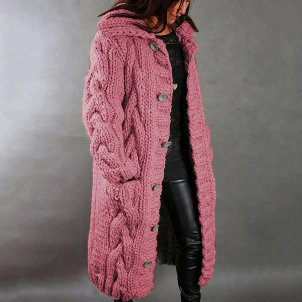 Althea - Women's Long Hooded Cardigan with Cable Knit Texture for Cozy Style - 4