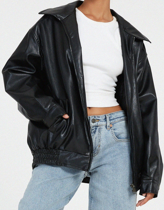 Yara Oversized Vegan Leather Women's Jacket for Effortless Style 1