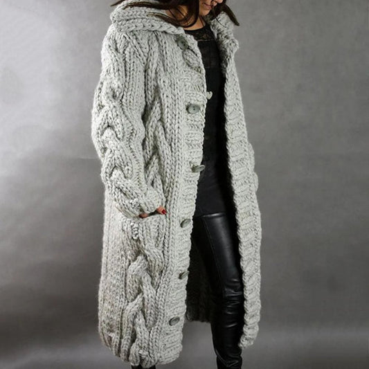 Althea - Women's Long Hooded Cardigan with Cable Knit Texture for Cozy Style - 2